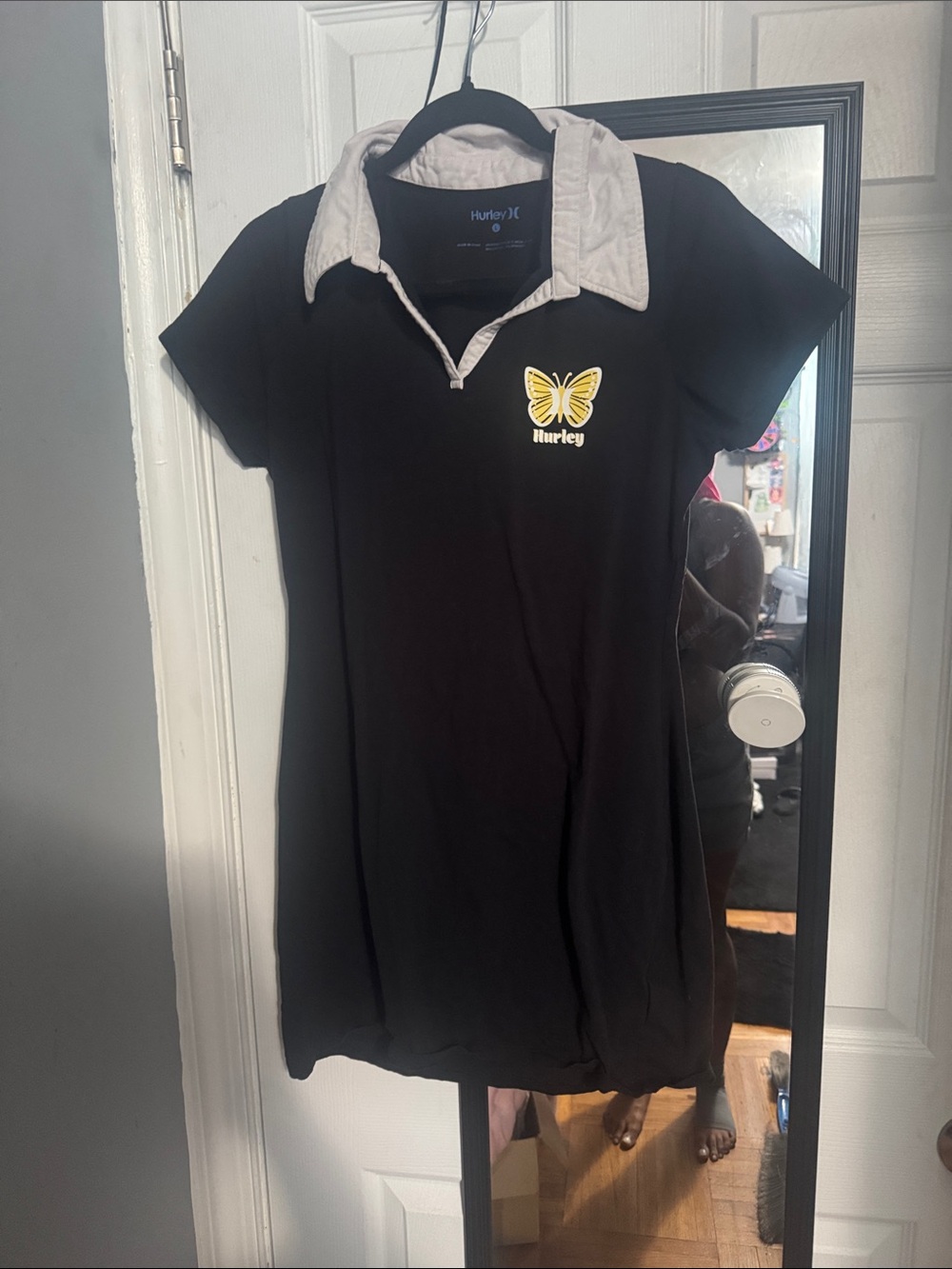 Hurley Black Mini Polo Dress with Yellow Butterfly Emblem